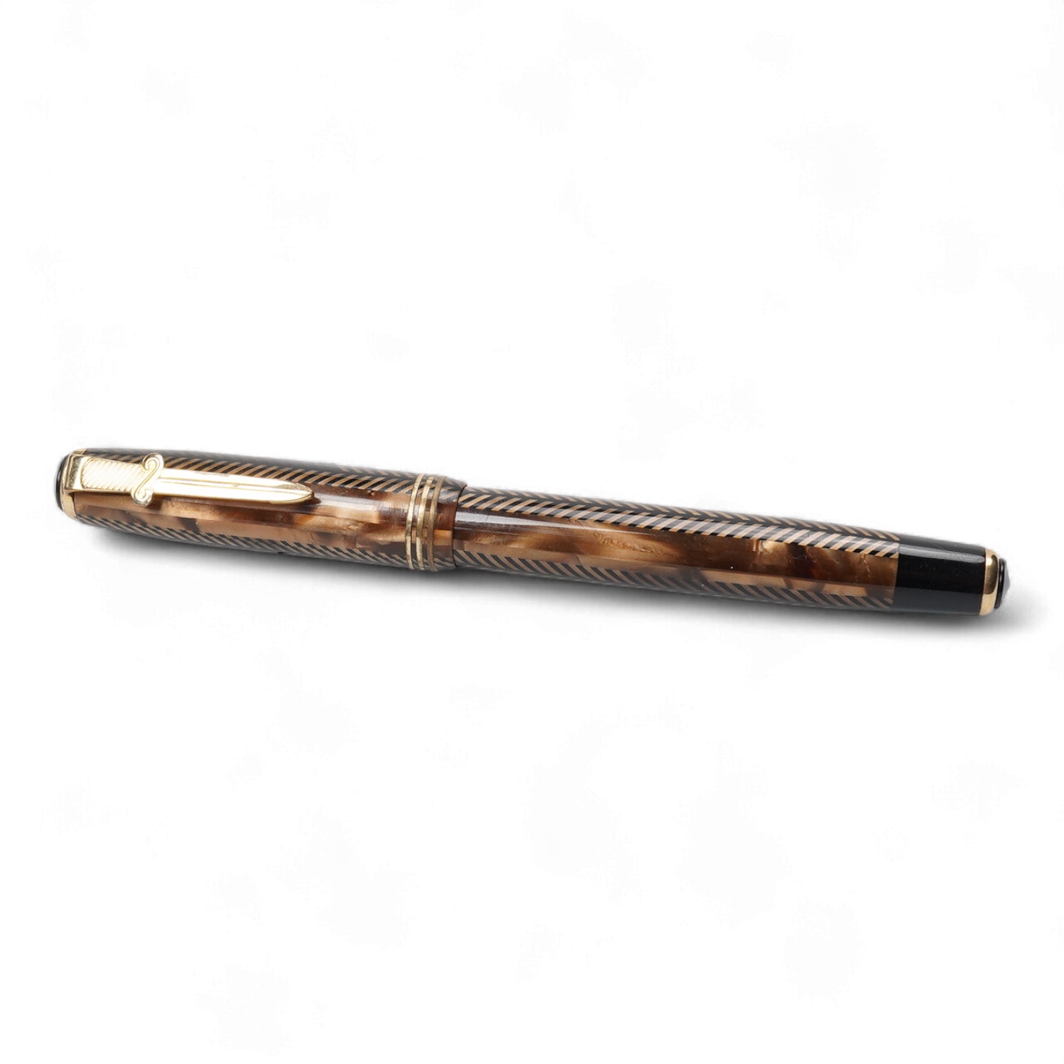 A Parker Challenger in brown and black with 'sword' clip with 14ct. gold nib - USA
